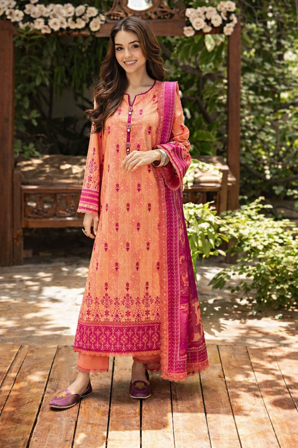 Sunlit Peach Elegance – 3 Piece Lawn Ensemble