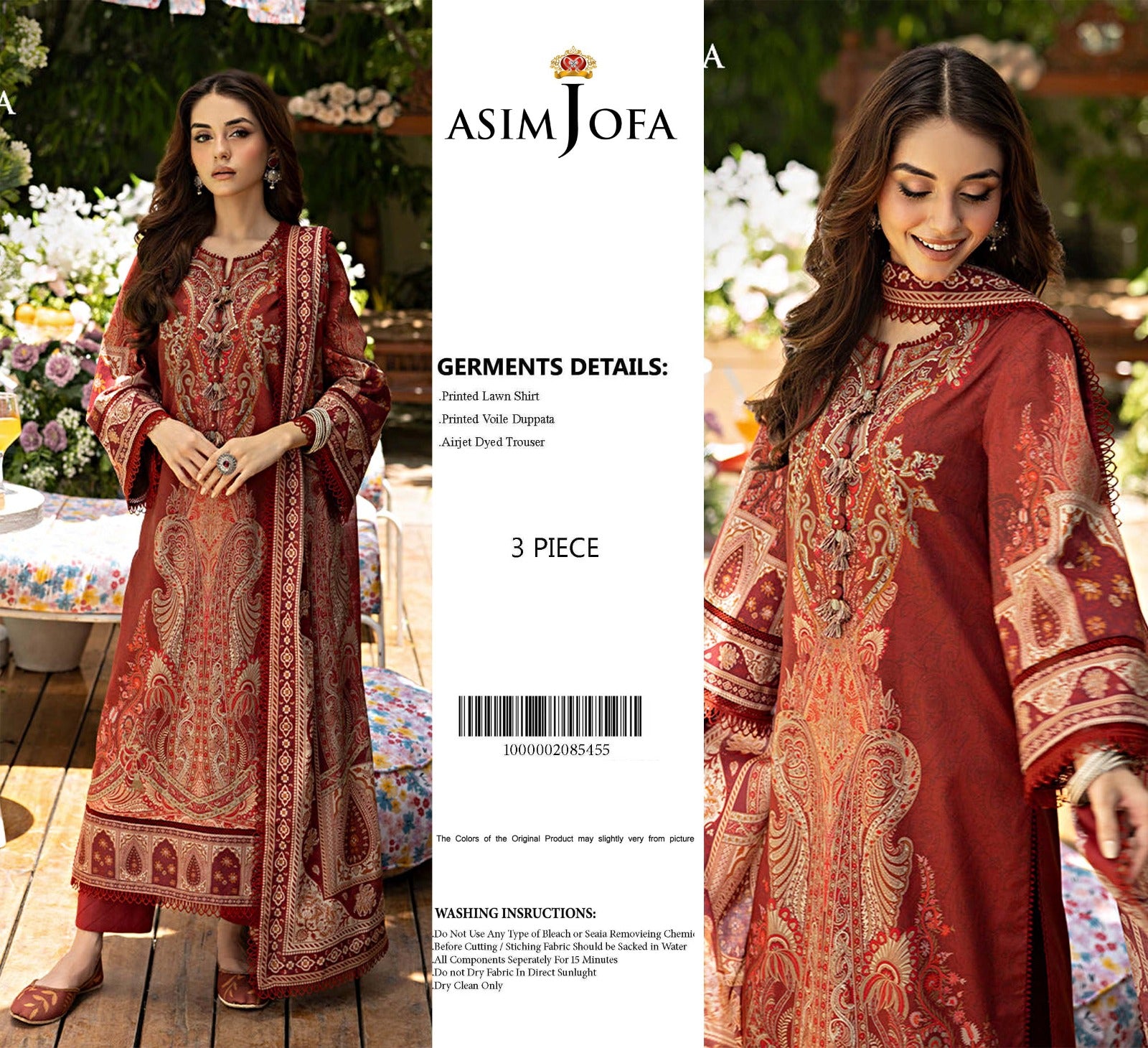Asim Jofa 3-Piece Printed Lawn Suit – Maroon Heritage Design