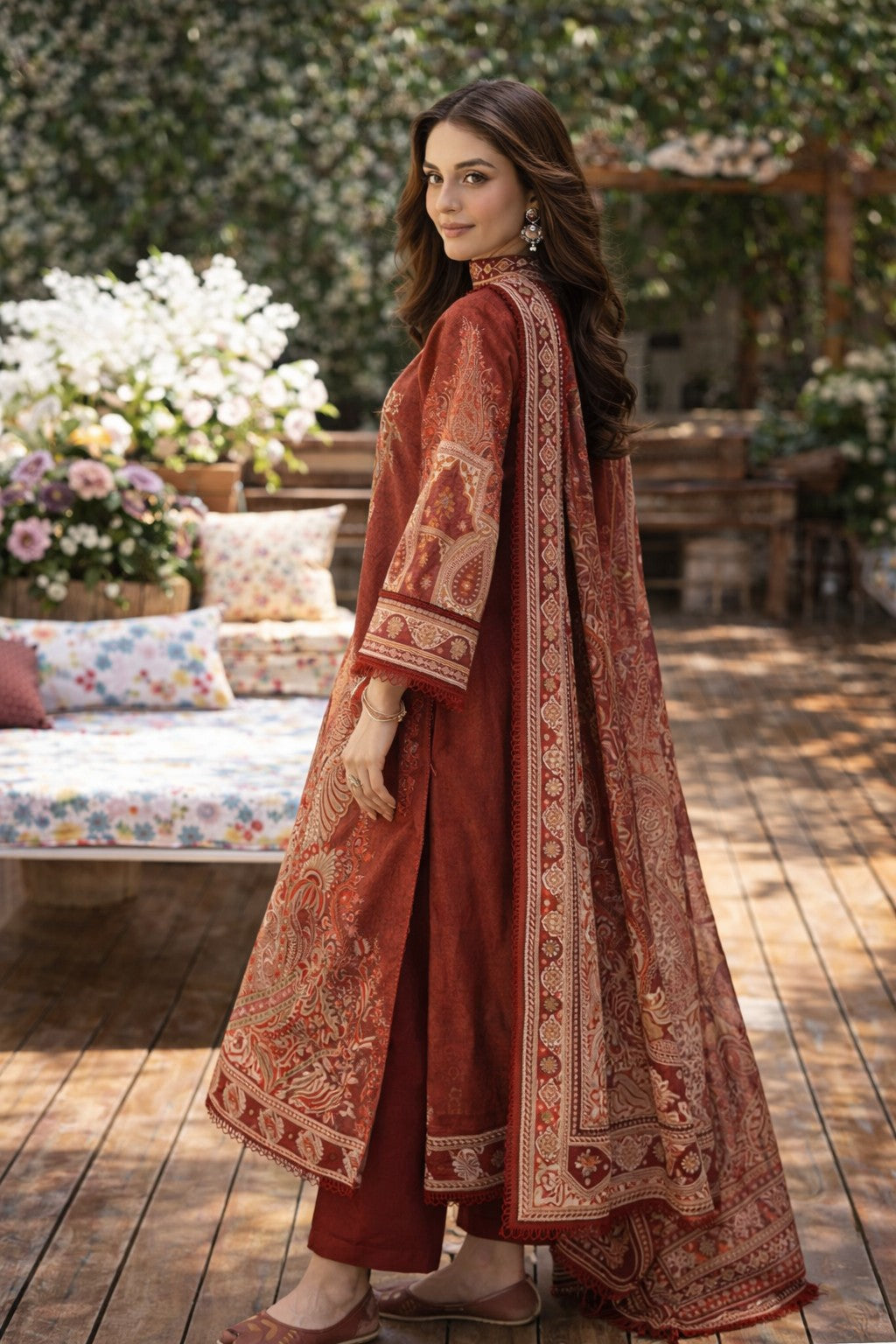 Asim Jofa 3-Piece Printed Lawn Suit – Maroon Heritage Design