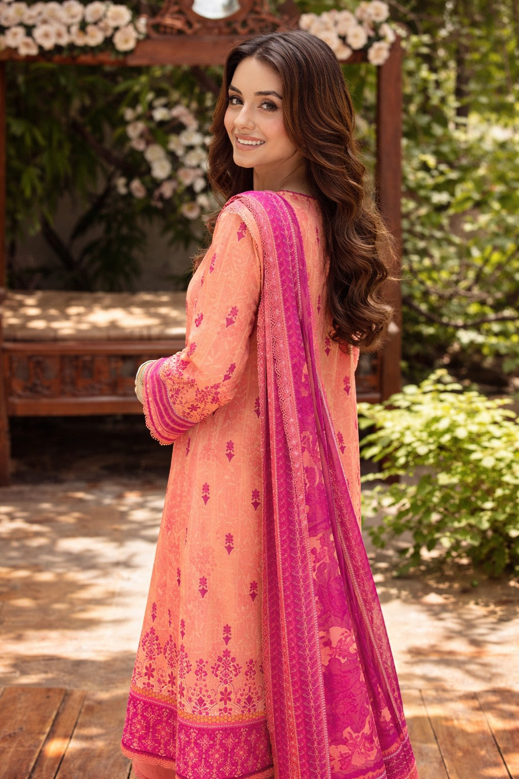 Sunlit Peach Elegance – 3 Piece Lawn Ensemble