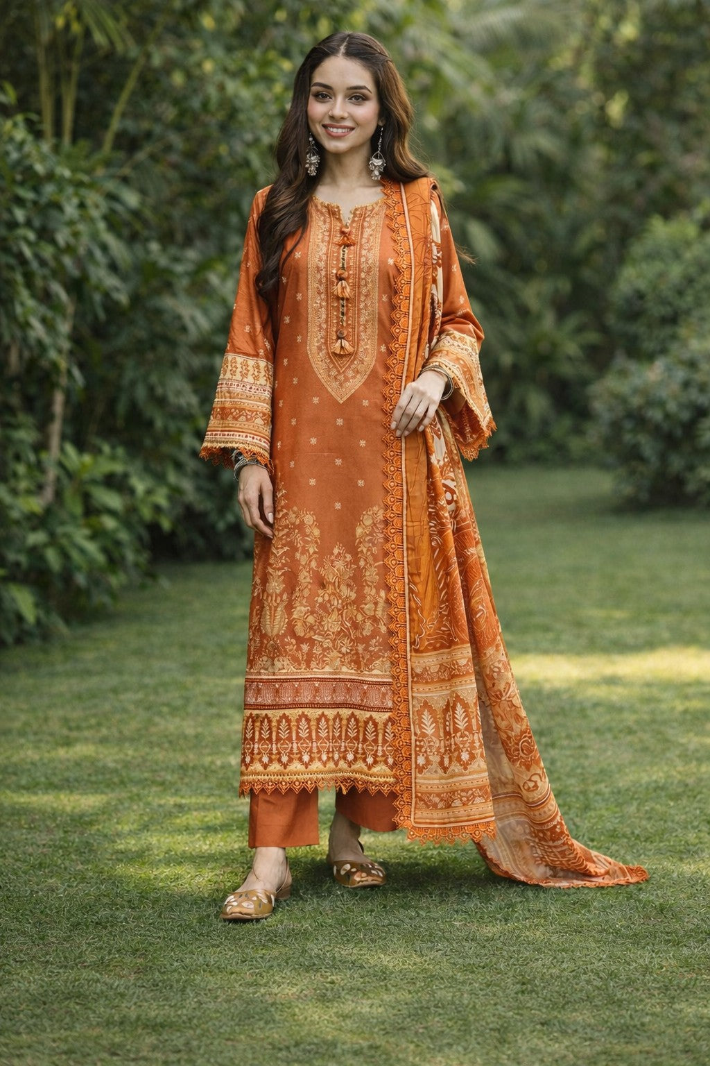 Rust Elegance – 3 Piece Embroidered Lawn Set